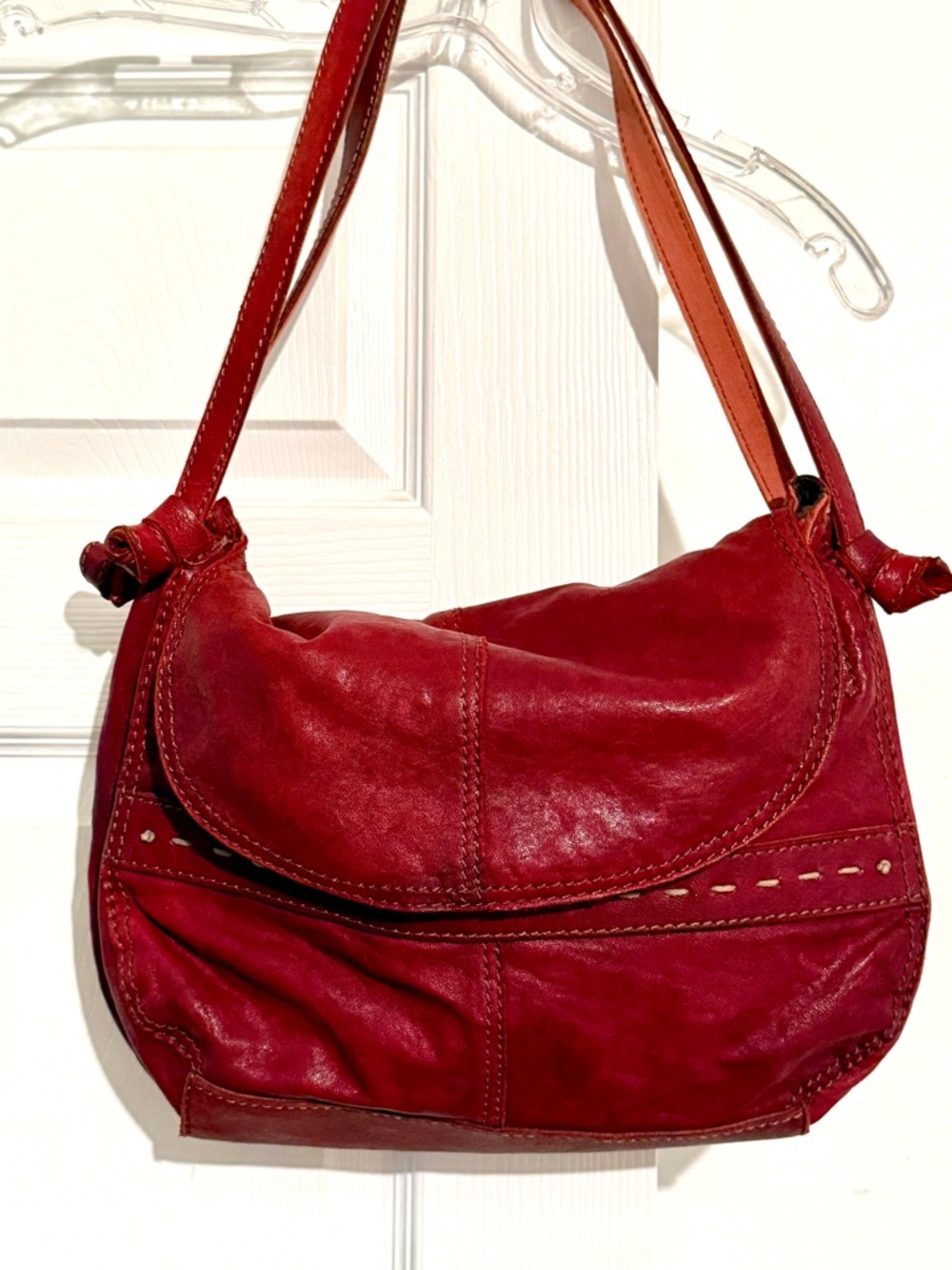 Lucky Brand Abbey Road Foldover Bag Saffron Red Super Soft Lambskin